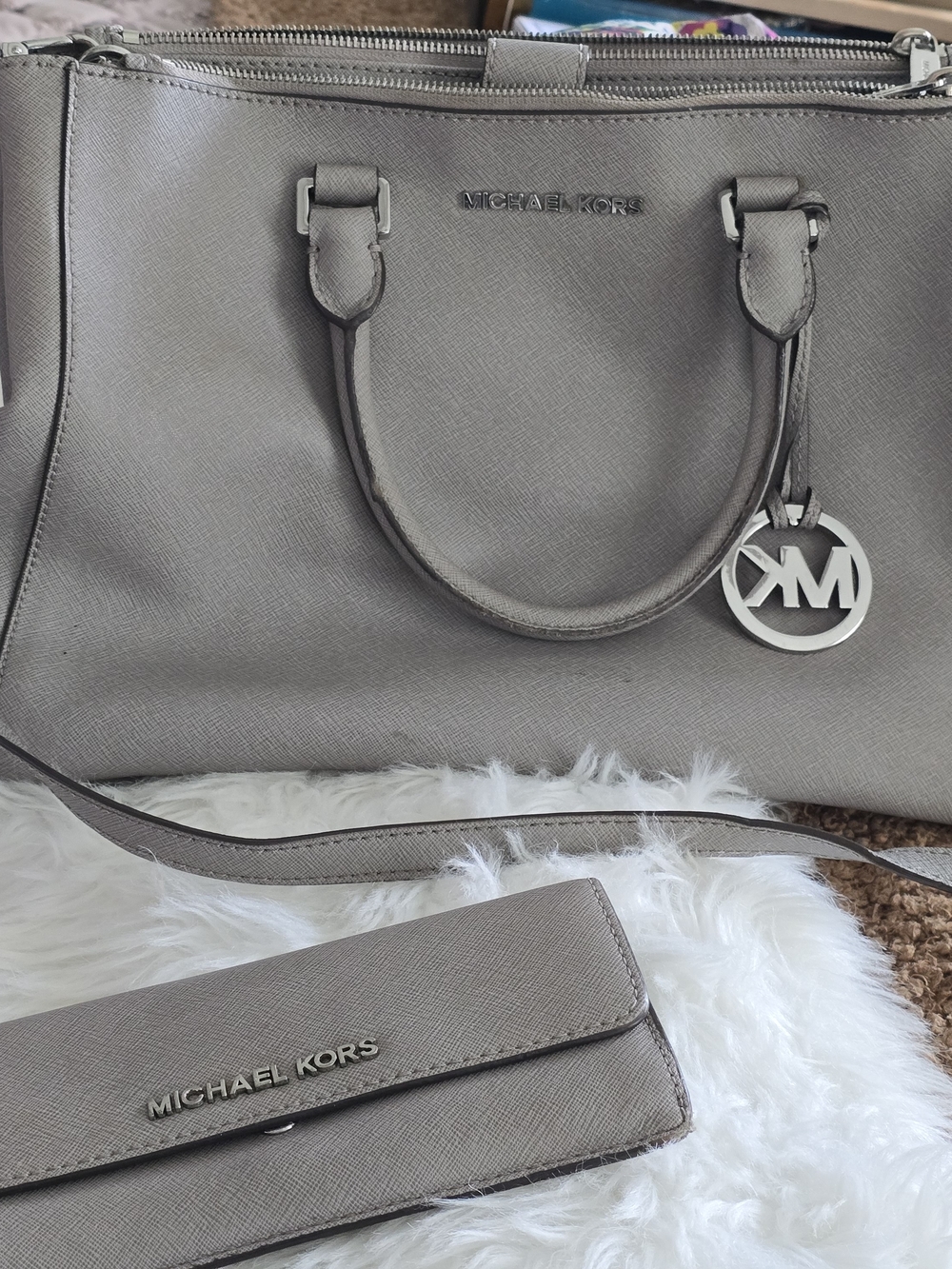 Michael Kors Taupe Saffiano Leather Satchel with Wallet